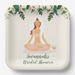 Yoga Bride Mimosa Bridal Shower Brown Hair Paper Plate