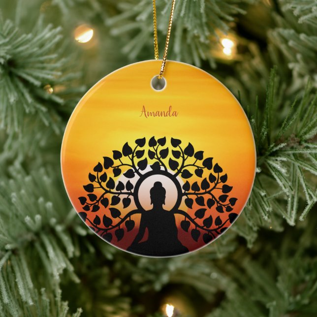 Yoga Buddha Mediation Sunset Namaste Personalised Ceramic Tree Decoration (Tree)