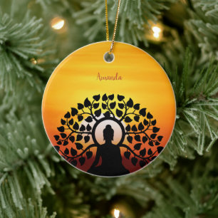 Yoga Buddha Mediation Sunset Namaste Personalized Ceramic Tree Decoration