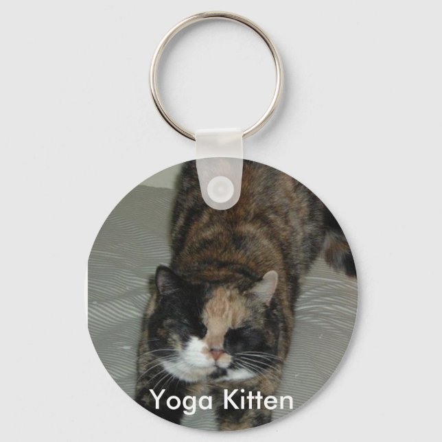 Yoga Calico Kitty Cat Key Ring (Front)