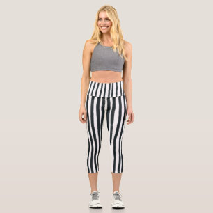 Yoga Capri Black & White Vertical Stripes