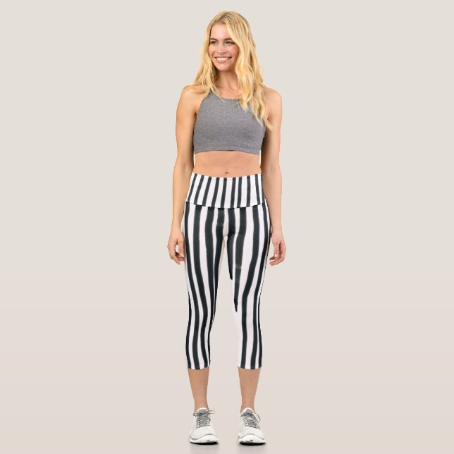 Yoga Capri Black & White Vertical Stripes (Front)
