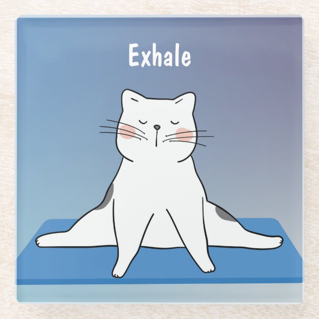 Yoga Cat Glass Coaster (Front)