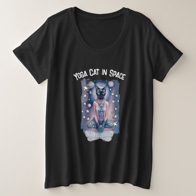 Yoga Cat in Space (dark) Plus Size T-Shirt (Design Front)