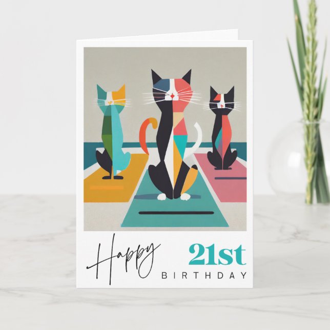 Yoga Cats 21st Birthday Card (Front)