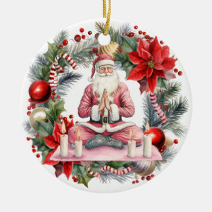 Yoga Christmas Santa Claus Ceramic Tree Decoration