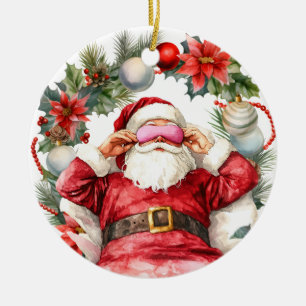 Yoga Christmas Santa Claus Ceramic Tree Decoration