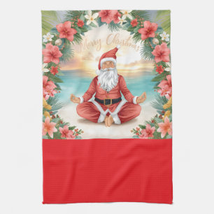 Yoga Christmas Santa Claus instructor Tea Towel
