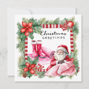 Yoga Christmas Santa Claus Posing Party  Holiday Card