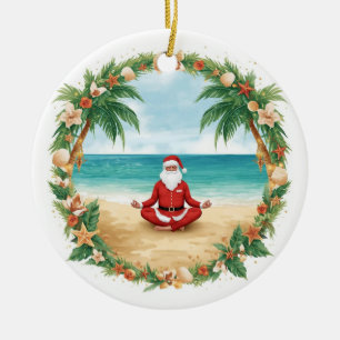 Yoga Christmas Santa Claus posing Yoga Holiday Ceramic Tree Decoration