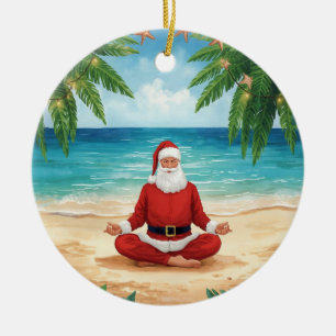 Yoga Christmas Santa Claus posing Yoga Holiday Ceramic Tree Decoration