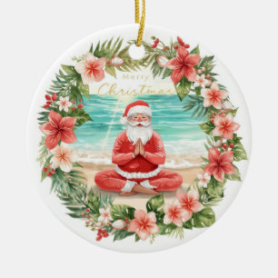 Yoga Christmas with Santa Claus Ceramic Tree Decoration