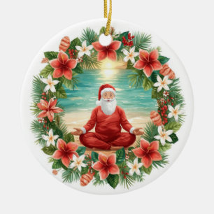 Yoga Christmas with Santa Claus Ceramic Tree Decoration