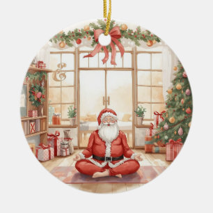 Yoga Christmas with Santa Claus Ceramic Tree Decoration