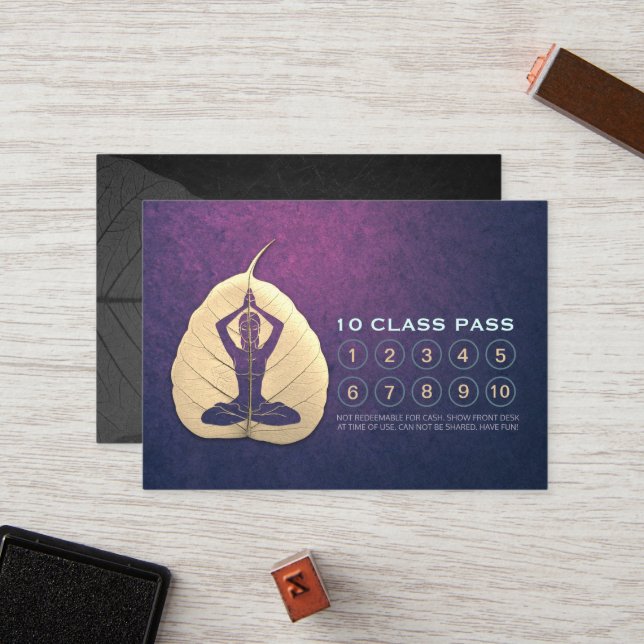 Yoga Class Pass Loyalty Appointment Bodhi Leaf Cut Card (Front/Back In Situ)