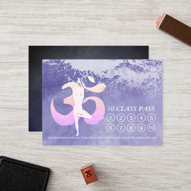YOGA Class Pass Meditation Pose Om Sign Very Peri Loyalty Card (Front/Back In Situ)