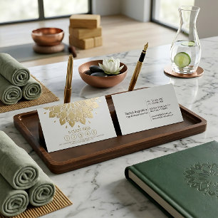 Yoga Class Pass White Gold Embossed Mandala Floral Loyalty Card