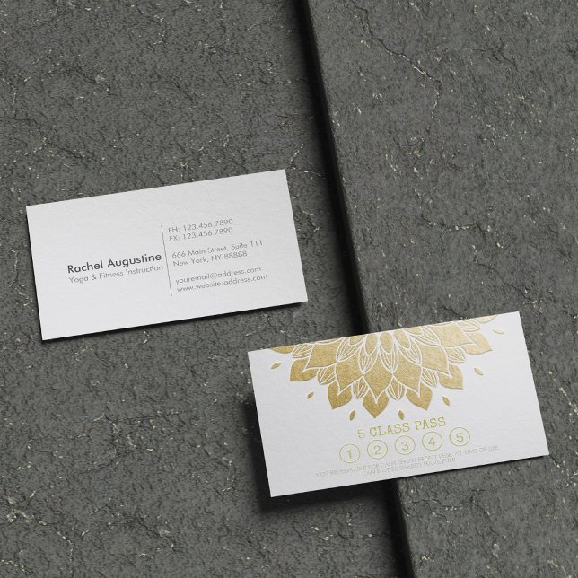 Yoga Class Pass White Gold Embossed Mandala Floral Loyalty Card (Creator Uploaded)