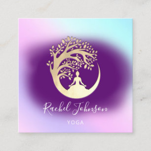 Yoga Classes School Logo Instructor QR Heal Violet Square Business Card
