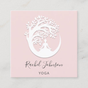 Yoga Classes School Logo Instructor QR Pink Square Business Card