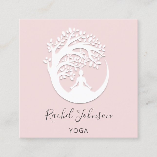 Yoga Classes School Logo Instructor QR Pink  Square Business Card (Front)