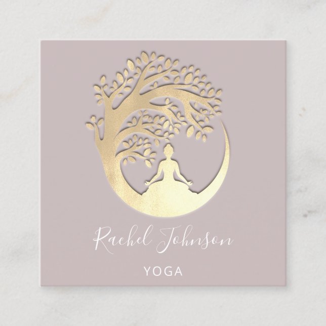 Yoga Classes School Logo Instructor QR Rose Square Business Card (Front)