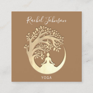 Yoga Classes School Private Instructor Qr Gold Square Business Card