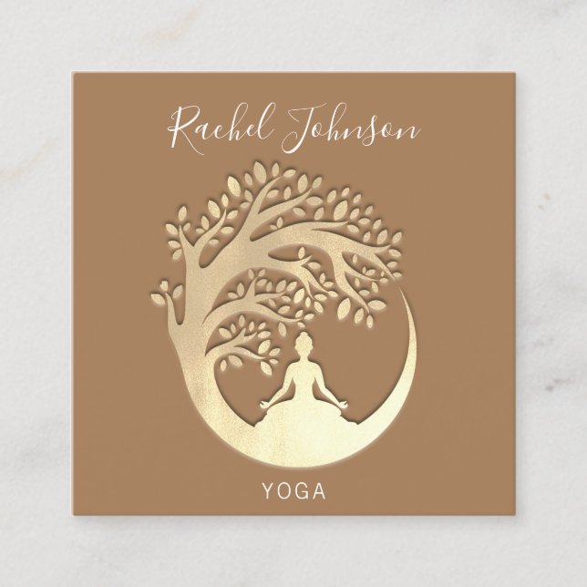 Yoga Classes School Private Instructor Qr Gold Square Business Card (Front)