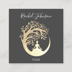 Yoga Classes School Private Instructor Qr GoldGray Square Business Card