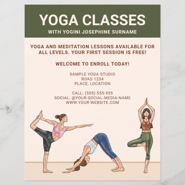 Yoga Classes Yoga Instructor Meditation Lessons Flyer (Front)