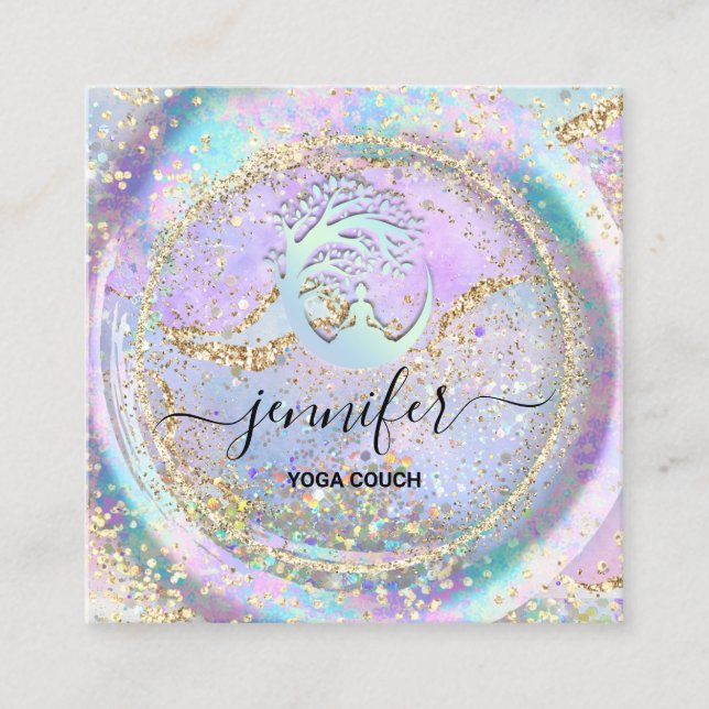 Yoga Couch Therapist Logo QR Code Holograph Gold  Square Business Card (Front)