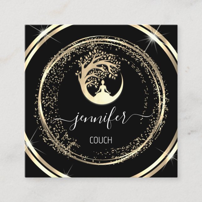 Yoga Couch Therapist Mindfullness QR CODE Black Square Business Card (Front)