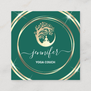 Yoga Couch Therapist Mindfullness QRCODE LOGO Teal Square Business Card