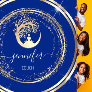 Yoga Couch Therapist Mindfulness QRCode Gold Blue Square Business Card