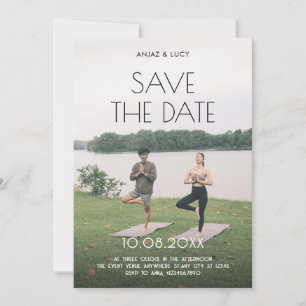 Yoga couple photo wedding save the date