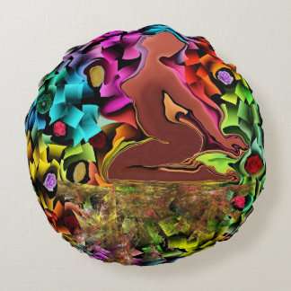 Yoga Dame color pink blue brown Round Cushion