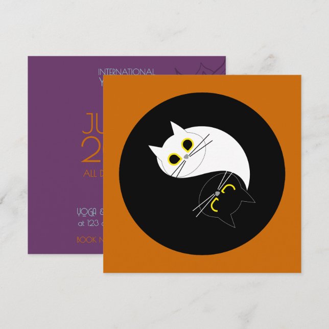 YOGA DAY STUDIO INVITATION - Funny Cat Card (Front/Back)