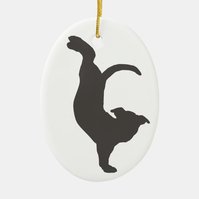 Yoga Dog Pitbull Silhouette Ceramic Tree Decoration (Front)