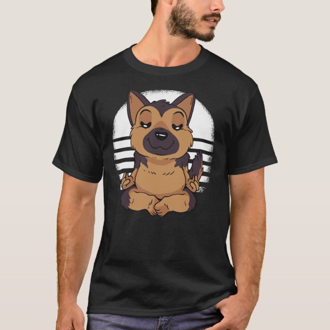 Yoga Dog Pose Meditaiting German Shepherd T-Shirt (Front)