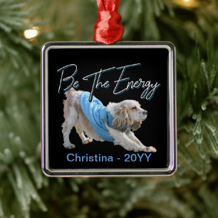 Yoga Downward Dog - Be The Energy Quote Metal Tree Decoration