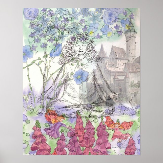 Yoga Fairy Castle Floral Collage Poster (Front)