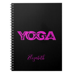 Yoga fitness black purple name notebook