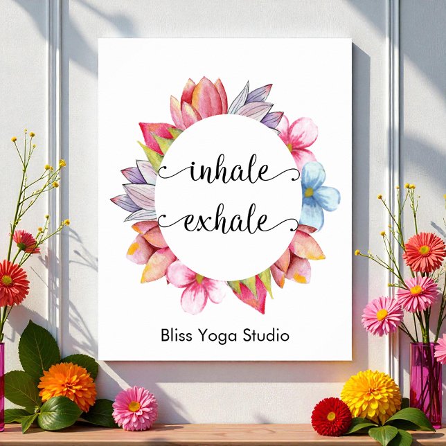 Yoga Floral Inhale Exhale Quote Canvas Print (Creator Uploaded)