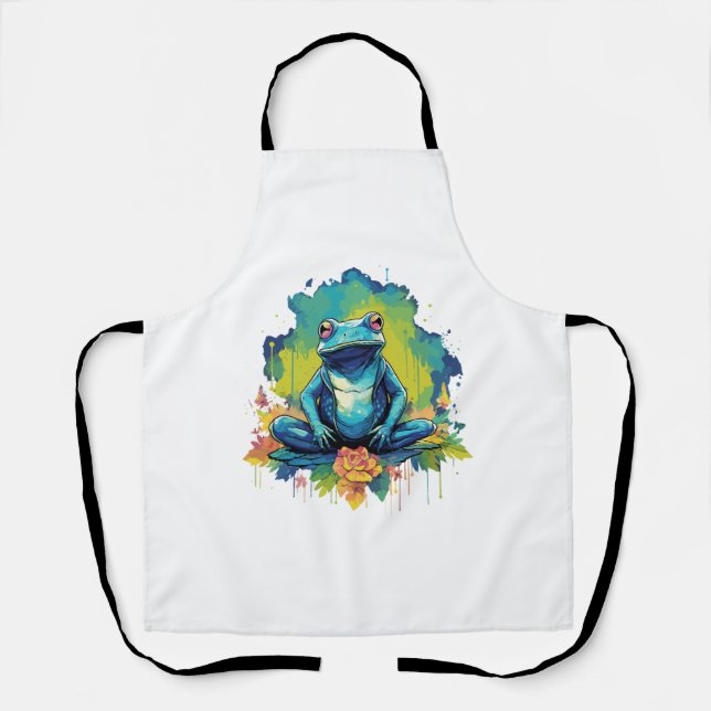 Yoga Frog Watercolor Style Apron (Front)