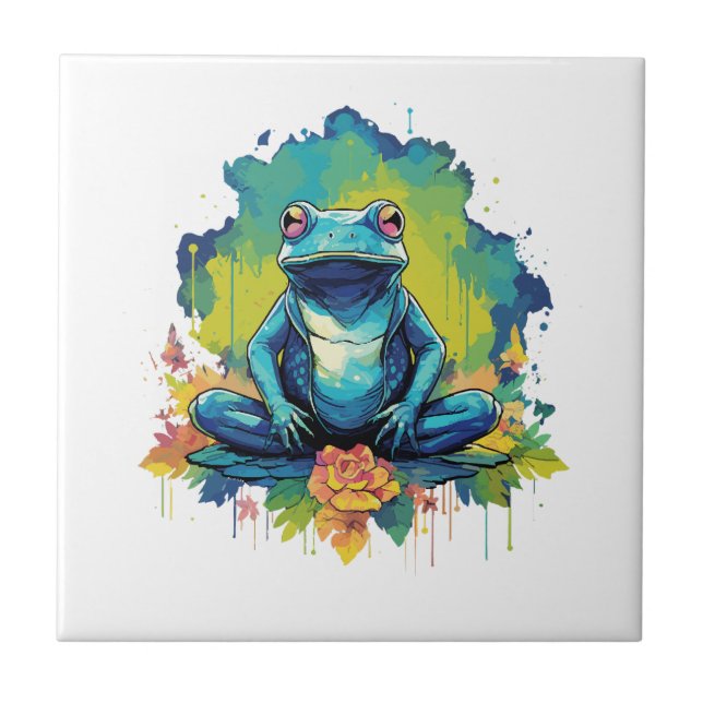 Yoga Frog Watercolor Style Tile (Front)
