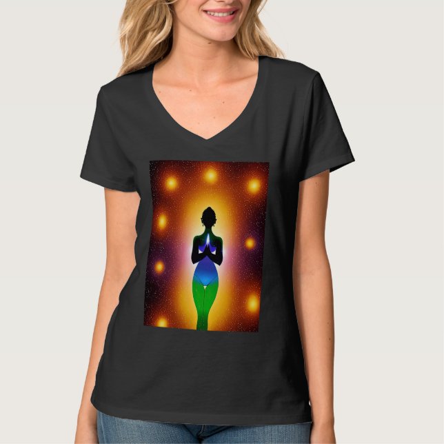 Yoga Girl Female Sun Salutation Meditation Chakra  T-Shirt (Front)