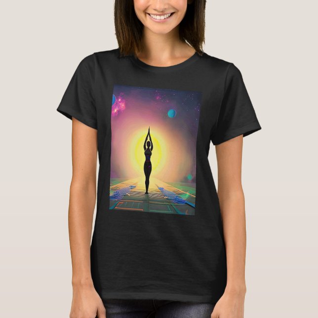 Yoga Girl Female Sun Salutation Meditation Chakra  T-Shirt (Front)