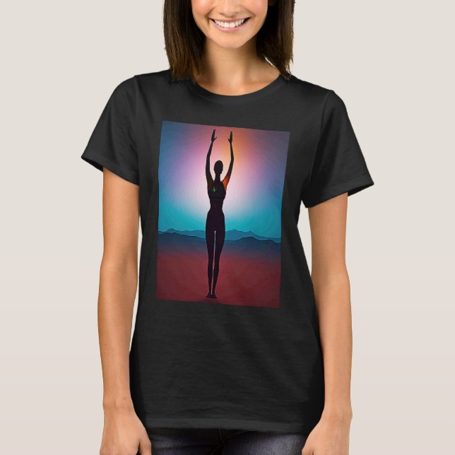 Yoga Girl Female Sun Salutation Meditation Chakra  T-Shirt (Front)