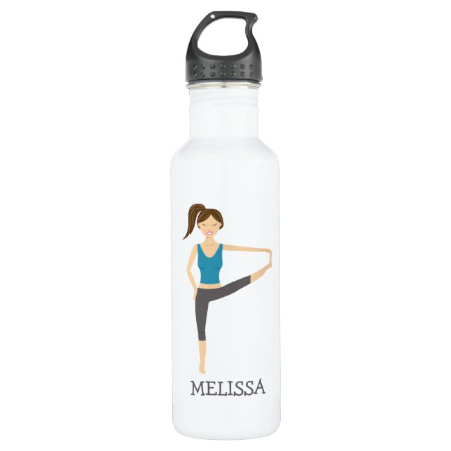 Yoga Girl In Extended Hand To Toe Pose And Name 710 Ml Water Bottle (Front)