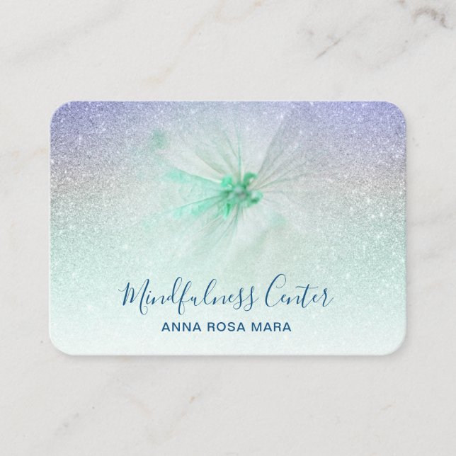 *~* Yoga Glitter Meditation QR Reiki Floral Flower Business Card (Front)